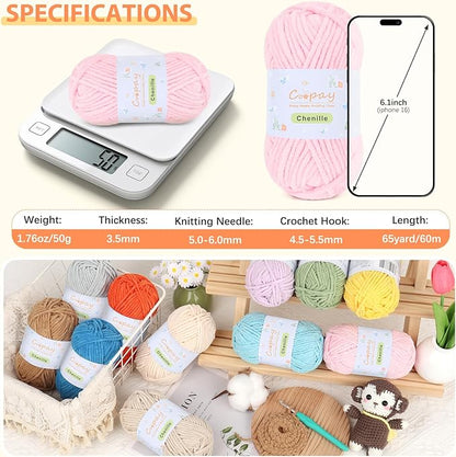 Coopay Chenille Yarn for Crocheting/Knitting, 8 Pack Medium Worsted Weight Yarn of 50g/1.76oz - Total 520yd, Soft Velvet Crochet Yarns for Plush Toys, Baby Blankets, Scarves (Pink)