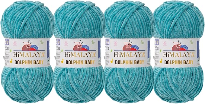 4 Skein/Pack Himalaya Dolphin Baby Chenille Yarn, Each Ball 100 gr (3.5 oz), 120 m (132 Yards), 100% Polyester, Super Bulky Baby Blanket Velvet Amigurumi Yarn, 80354 - Petrol Green
