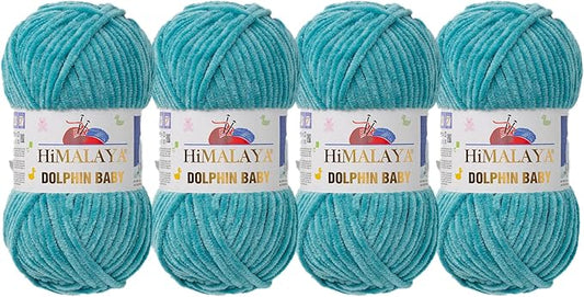 4 Skein/Pack Himalaya Dolphin Baby Chenille Yarn, Each Ball 100 gr (3.5 oz), 120 m (132 Yards), 100% Polyester, Super Bulky Baby Blanket Velvet Amigurumi Yarn, 80354 - Petrol Green
