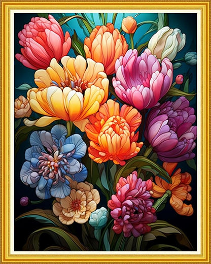 DMCVIVR Stamped Cross Stitch Kits for Beginners Adults Needlepoint Kits for Beginners Embroidery Kits for Adults Crossstitch Kit for Beginners 11CT- Colorful Flowers 16x20 inch