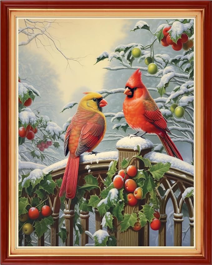 Dimensean Stamped Cross Stitch Kits Full Range of Embroidery Patterns Starter Kits for Beginners Adult DIY Cross Stitches Needlepoint Kits 11CT-Parrot Snow Scenery 16x20 inch