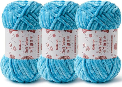 3x100g Fluffy Velvet Chenille Yarn for Crocheting and Knitting, 3x87.4yd Baby Yarn for Crocheting Soft, Crochet Chunky Yarns Amigurumi Yarns (Lake Blue)