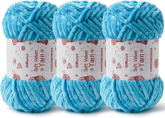 3x100g Fluffy Velvet Chenille Yarn for Crocheting and Knitting, 3x87.4yd Baby Yarn for Crocheting Soft, Crochet Chunky Yarns Amigurumi Yarns (Lake Blue)