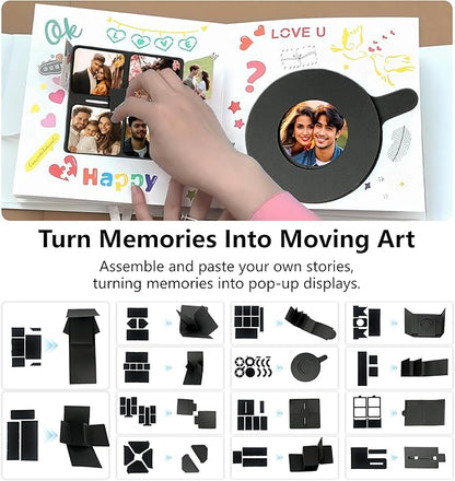 Ranxu 3D Scrapbook Kit for Photo Album, 16 Sets Handmade Scrapbook Album Materials, DIY Photo Album for Wedding, Baby, Family, Travel, Anniversary & Birthday Gift(Material Kit-Black)