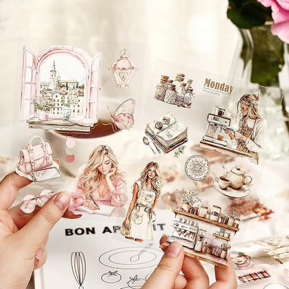 Snycler 2 Books for Girls Journaling People Stickers for Scrapbooking 480 Pre-Cut Pet Transparent Stickers for Journaling Scrapbooking Supplies