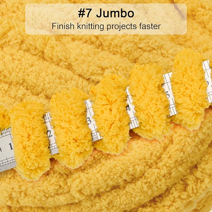 ERLYEEN Chenille Chunky Yarn Super Bulky Soft Thick Fluffy Jumbo Giant Washable Polyester Big Yarn DIY for Arm Knit Blanket Cushion Bed Sofa Home Decor,Turmeric,4.4LB