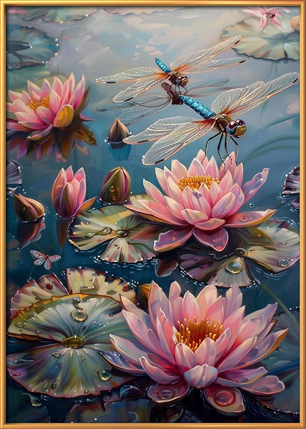 Leczany Cross Stitch Patterns Stamped Kit for Beginners | Embroidery Supplies DIY Craft Kit Needlepoint for Adults Starter | 11CT, 3 Strands | Lotus Pond Dragonfly 15.8x22.4 inches