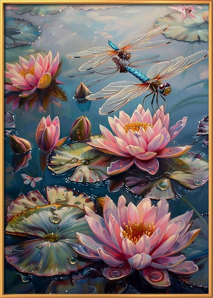 Leczany Cross Stitch Patterns Stamped Kit for Beginners | Embroidery Supplies DIY Craft Kit Needlepoint for Adults Starter | 11CT, 3 Strands | Lotus Pond Dragonfly 15.8x22.4 inches