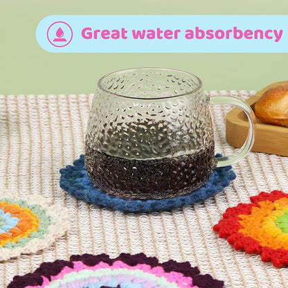 Tavkite Crochet Kit for Beginners, 4 Pack Coasters Crochet Starter Kit with Instructions and Video Tutorials, Easy to Learn Crochet Kits for Adults, Knitting Kit for Beginner DIY Craft
