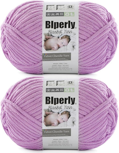 6 Super Bulky Velvet Chenille Yarn for Crocheting - 2 Skein of 200g/7 oz - Ultra Soft Heavy Weight Chunky Knitting Yarn for Baby Blankets, Amigurumi, Home Decor（Pale Purple，2 Skein）