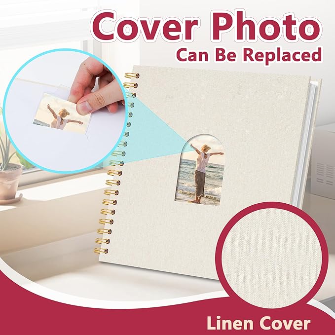 Vienrose 10X10 Inch DIY Scrapbook Album Linen Arch Window Photo Album 80 Blank Pages Scrap Book Photo Albums for Wedding Baby Shower, Beige