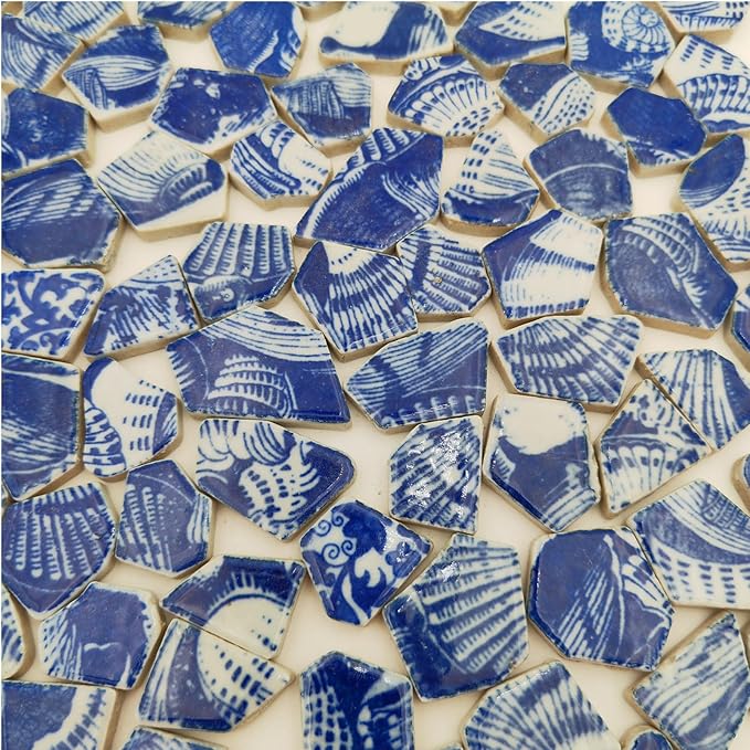 1.1 LB Porcelain Ceramic Mosaic Tiles,Broken Irregular Mosaic Tiles for DIY Craft Floor,Kitchen,Pool, Flower Pots Mosaic Making Supplies (Porcelain 04)