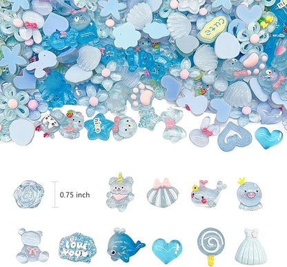 60 Pcs Slime Charms Bulk DIY Craft Making Kit, Cute Flat Back Resin Charms for Crafts (Blue)