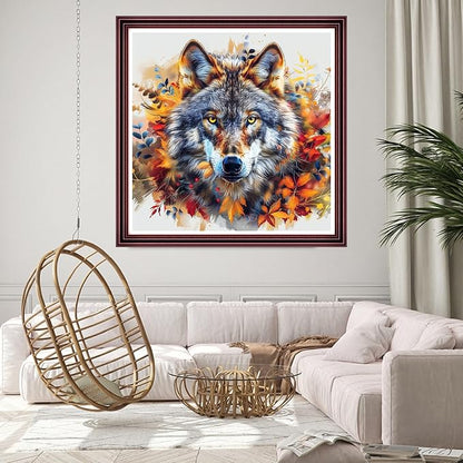 DMCCRAFT Stamped Cross Stitch Kits for Adults 11CT Printed Cross-Stitch Patterns Embroidery Kits Easy Cross Stitching Needlepoint Kits Crossstitch-Abstract Wolf 18x18 inch