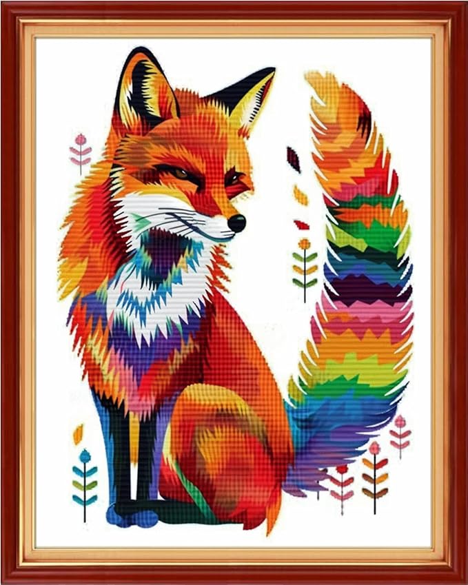 Artvxeay Stamped Cross Stitch Kits | Embroidery Kits for Beginners Craft Kit Needlepoint for Adults Supplies DIY 11CT-(Colorful Fox 16x20 inch)