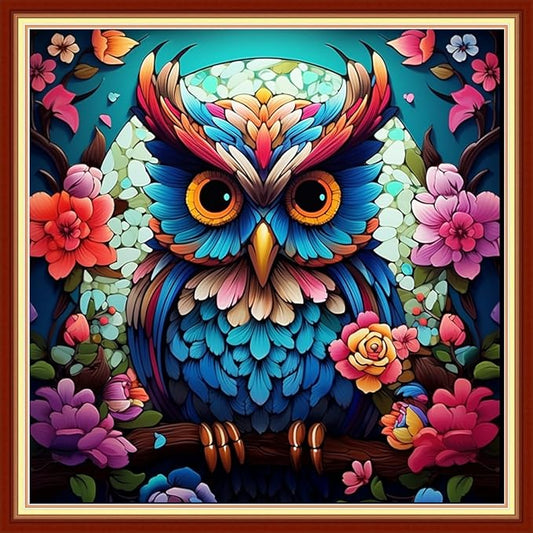 Joyhoor Cross Stitch Kits for Beginners Stamped Cross-Stitch Supplies Needlework preprint Embroidery Kits for Adults DIY Needlepoint Kits Embroidery Patterns 11CT-Colorful Owl 18.x18 inch