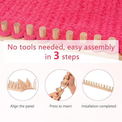 MLLNFUE 55” Chunky Blanket Loom Kit for DIY No-Needle Hand Knitting Adjustable Wooden Loom Frame Beginner Friendly Yarn Craft for Home Decor & Large Throw Blankets
