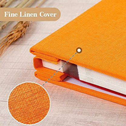 potricher Large Photo Album Self Adhesive 3x5 4x6 5x7 8x10 10x12 Pictures Linen Cover 40 Blank Pages Magnetic DIY Scrapbook Albums with A Metallic Pen (Orange)