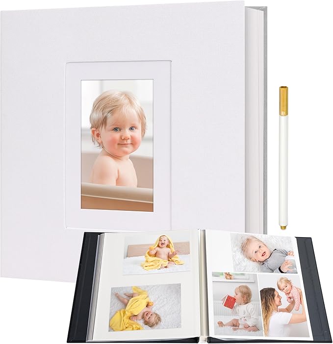 Vienrose Photo Album Self Adhesive for 2x3 4x6 5x7 8x10 Pictures DIY Scrapbook 60 Blank Pages Linen Cover Memory Book for Wedding, Baby Growth, Travel, White