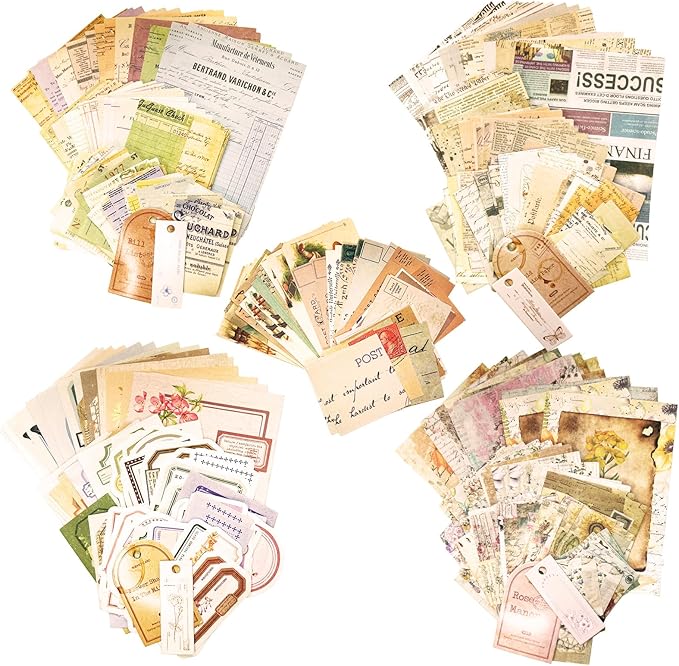 Wmhanler 460 Sheets Vintage Scrapbook Papers Journaling Scrapbooking Supplies Kit junk journal supplies Decorative Craft Paper for Planner, Bullet Journal Collage Card Embellishment Retro Crafts
