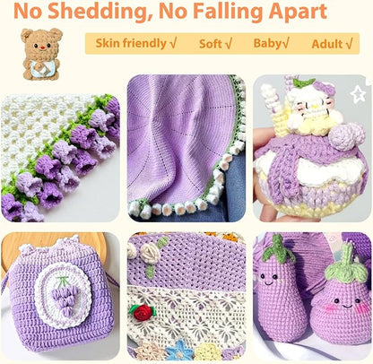 Coopay Chenille Yarn for Crocheting/Knitting, 8 Pack Medium Worsted Weight Yarn of 50g/1.76oz - Total 520yd, Soft Velvet Crochet Yarns for Plush Toys, Baby Blankets, Scarves (Purple)