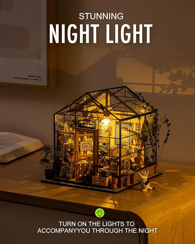 Rolife DIY Miniature Greenhouse Kit, Tiny/Mini House Making Kit with Furniture for Adults, Furniture, Halloween/Christmas Decorations, Gifts for Family and Friends (Cathy's Greenhouse)