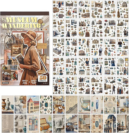 Snycler 2 Books Scrapbooking Stickers - 500 Pre-Cut Washi Stickers & 20 Scrapbook Papers Coffee and People Sticker Books for journaling Scrapbooking Supplies