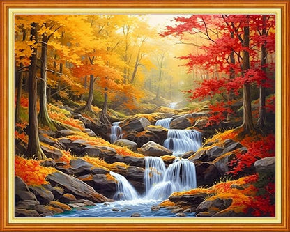 Dooxvey Cross Stitch Kit for Adult Beginners - Full Range of Stamped Kits, 11CT Cross Stitch Patterns - Maple Leaf Waterfall, 16x20 inch