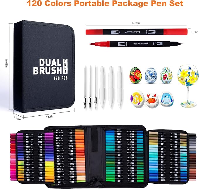 Abvqr Dual Markers Brush Pens, 120 Coloring Pens for Adults – Premium Art Supplies for Adults, Perfect for Coloring Books, Hand Lettering, Calligraphy, and Drawing