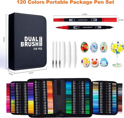 Abvqr Dual Markers Brush Pens, 120 Coloring Pens for Adults – Premium Art Supplies for Adults, Perfect for Coloring Books, Hand Lettering, Calligraphy, and Drawing
