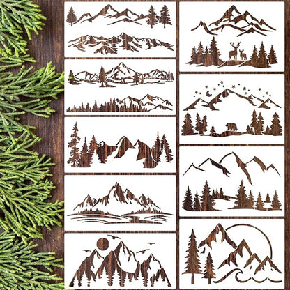 Mountain Stencils for Painting Forest Tree Stencil Animal Wood Burning Stencils and Patterns Reusable Drawing Templates for Fabric Furniture Wall DIY Crafts
