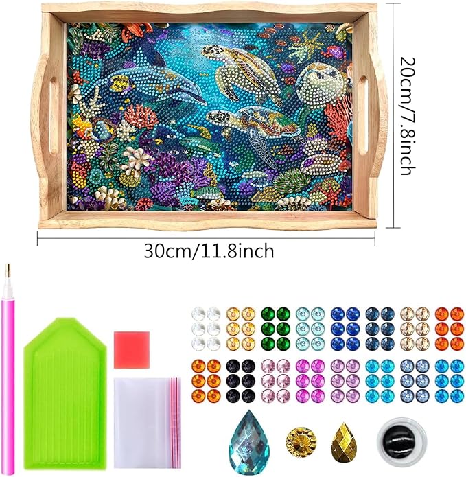 DOTSOPS Sea World Diamond Art Tray with Handle 5D Diamond Painting Plate Paint by Numbers Kits for Living Room(7.8x11.8 inches)