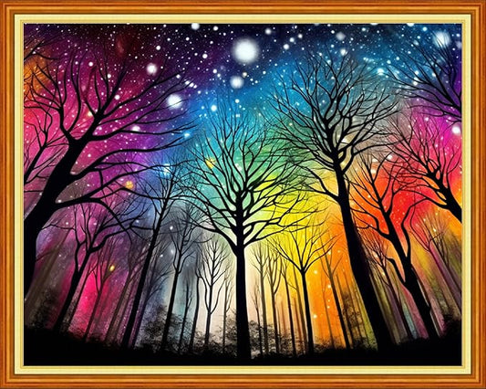 Funart Stamped Cross Stitch Kits for Beginners Full Range of Cross Stitching Preprinted Embroidery Kits for Adults, 11CT Embroidery Pattern Needlepoint Kits-Aurora Night Tree 16x20 inchs