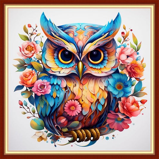 Findvoor Stamped Cross Stitch Kits for Beginner Embroidery Kits for Beginners Adults DIY 11CT Cross Stitch Patterns Needlepoint Kits Crossstitching Kits-Flower owl 18x18 inch