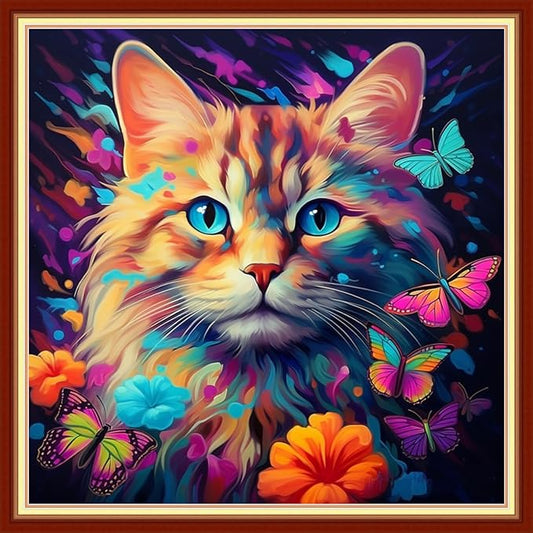 Dooxvey Cross Stitch Kits for Adults Beginners,Full Range of Cross-Stitch Stamped Kits Needlepoint Kits for Beginners Embroidery Kits 11CT Cross Stitch Patterns-Cat Flowers 18x18 inch, Manual Arts 29