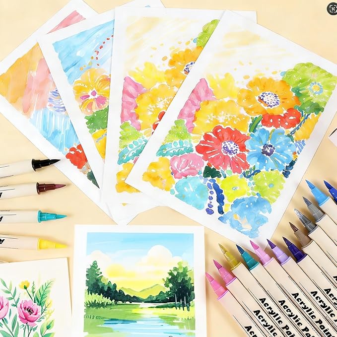 SZTCECDM 24 Colors Acrylic Paint Pens & Markers Set, Dual Tip Drawing Markers for Coloring on Wood, Fabric, Metal, Eggs - Opaque, Water-Based Paint Markers for Crafts & DIY Art
