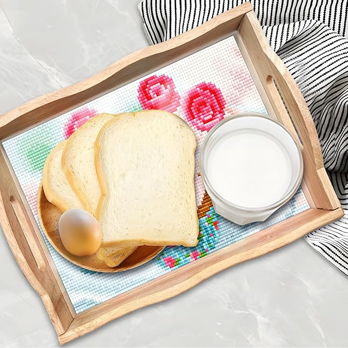 DIY Art Painting Wooden Tray Kit, Food Tray with Handle Diamond Painted Table Decoration Tray, for Breakfast, Bar Dinner Table Diamond Dots Gem Painting Art Set for Beginners (#31-Cake)