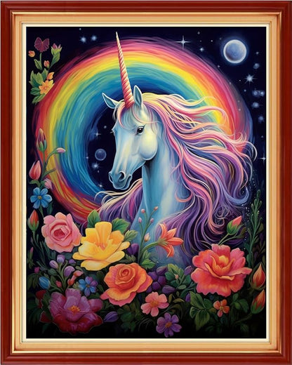 Foxhool Stamped Cross Stitch Kits,11CT Printed Cross Stitch Pattern Full Embroidery Kits for Beginner Needlepoint Kits-Robot Unicorn Attack 16x20 inch