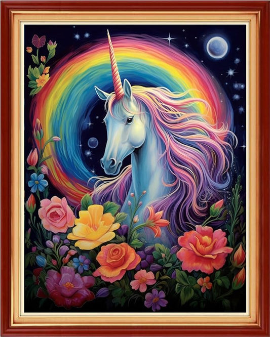 Foxhool Stamped Cross Stitch Kits,11CT Printed Cross Stitch Pattern Full Embroidery Kits for Beginner Needlepoint Kits-Robot Unicorn Attack 16x20 inch