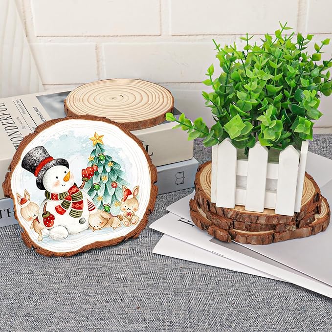 26 PCS Unfinished Wood Slices for Centerpieces, 5.5-6.3 Inch Natural Wood Slices with Tree Bark Pine and Wood Rounds Discs for DIY Crafts, Centerpieces, Art & Decor