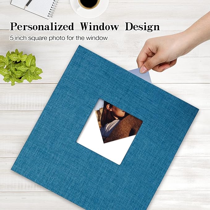 potricher Large Photo Album Self Adhesive 3x5 4x6 5x7 8x10 10x12 Pictures Linen Cover 40 Blank Pages Magnetic DIY Scrapbook Album with A Metallic Pen (Blue, 13.2x12.8 inches 40 Pages)