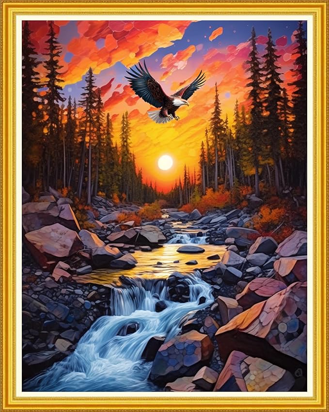 DMCVIVR Stamped Cross Stitch Kits for Beginners Adults Needlepoint Kits for Beginners Embroidery Kits for Adults Crossstitch Kit for Beginners 11CT-Sunrise Scenery 16x20 inch