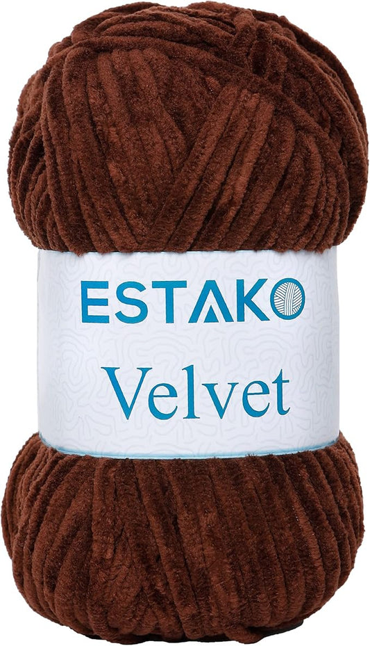 Estako Velvet Chenille Blanket amigurumi Yarn for Crocheting and Knitting Super Bulky 100 gr (132 yds) (1410 - Brown)