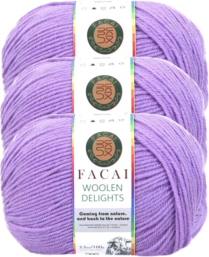 Facai Blend Merino Wool Yarn for Knitting - Worsted Weight,197yds (3.5oz) Ball, Ideal for Sweaters, Scarves, and Accessories (3, Purple)
