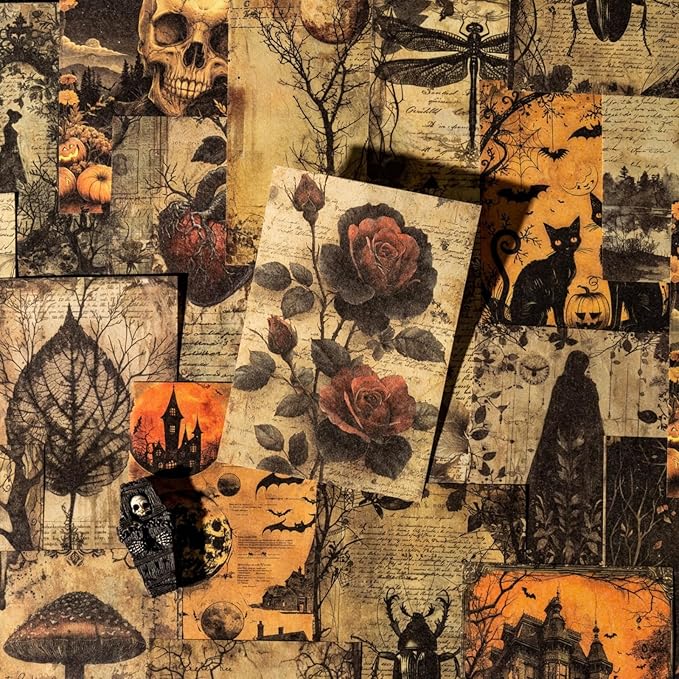 240 Pieces Dark Horror Themed Stickers and Scrapbook Paper Kit, 4 Pack Aesthetic Decorative Scrapbook Stickers for Scrapbooking, Journaling, DIY Crafts and Planner Supplies