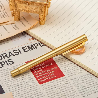 Hongdian Solid Brass Fountain Pen Medium Nib Classic Design Smooth Writing Copper Pen with Ink Refill Converter and Pen Box Set