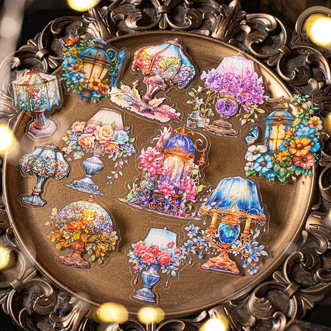 50 Pieces Vintage Lighting Aesthetic Stickers, PET Scrapbooking Decals for Bullet Journals, Planners, Card Making, Laptops, and Adult DIY Arts & Crafts (5 Pack)