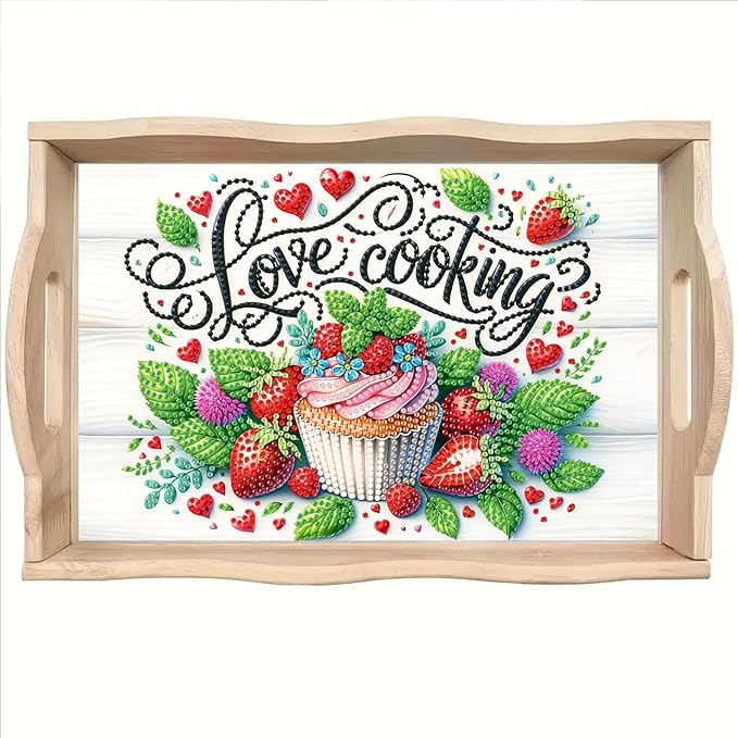 SHLUHA Diamond Art Kits for Adults Diamond Painting Wooden Serving Trays with Handle Food Tray for Party Breakfast Home Decor Gift