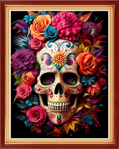 Dooxvey Cross Stitch Kits for Adults Stamped Full Range of Embroidery Starter Kits for Beginners 11CT Printed Cross Stitch Patterns Needlepoint Kits Stamped Crossstitching-Colorful Skull 16x20 inch