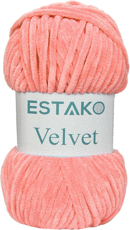 Estako Velvet Chenille Blanket amigurumi Yarn for Crocheting and Knitting Super Bulky 100 gr (132 yds) (1350-Powder)